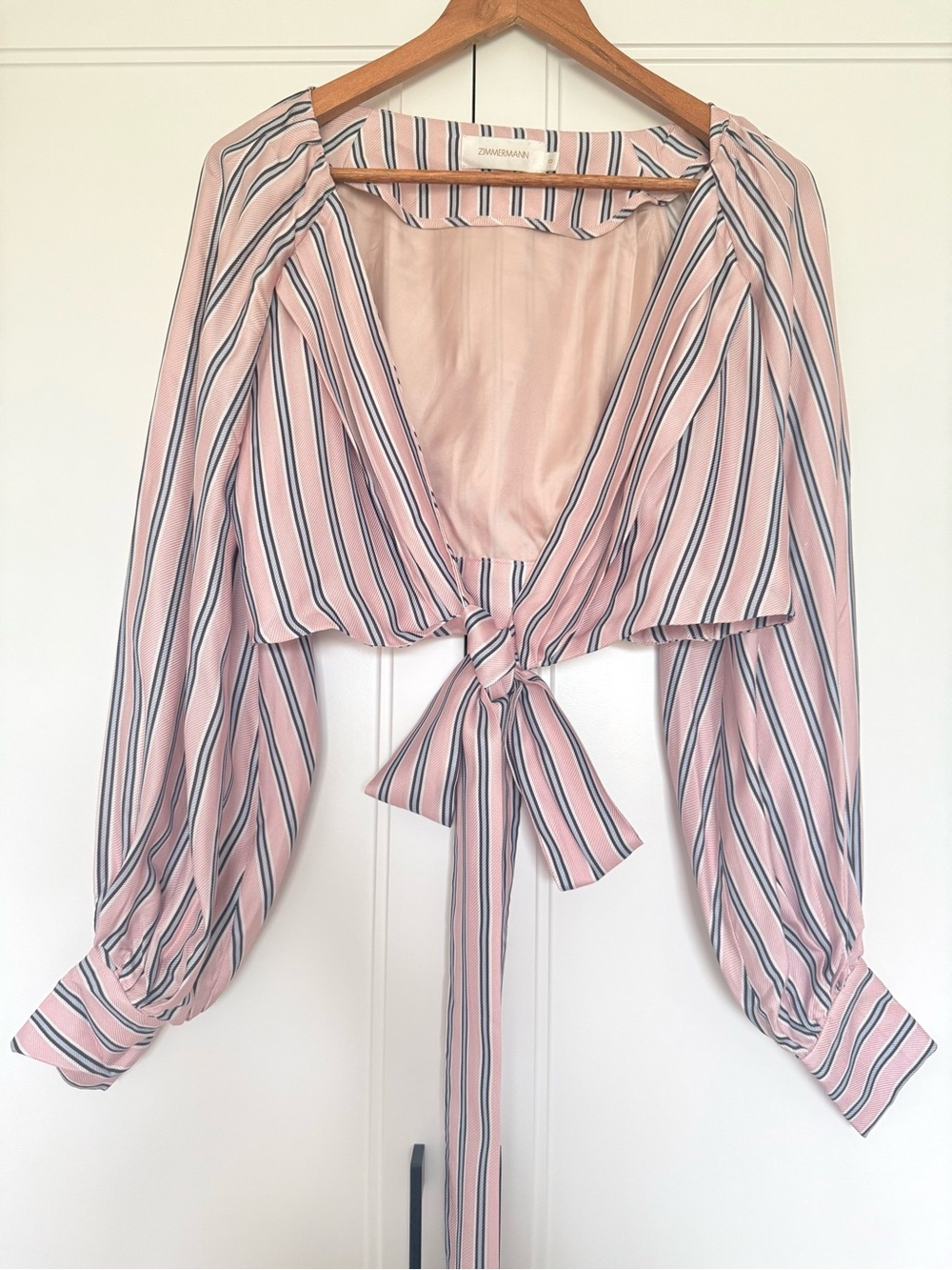 Zimmermann Pink Striped Tie-Front Crop Blouse